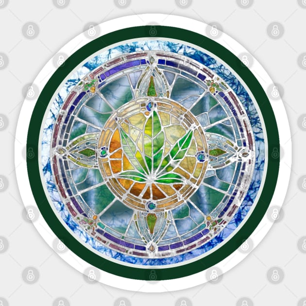 Camo cannabis stained glass rose window 420 dispensary weed Sticker by Aurora X